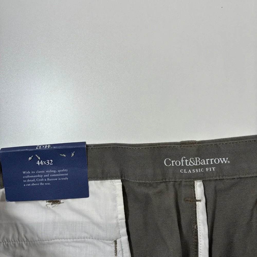 NEW Croft & Barrow Cargo Pants 44x32 Green Canvas Classic Fit Flat Front